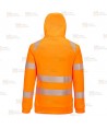 Sudadera de alta visibilidad con capucha y media cremallera color naranja flúor y negro