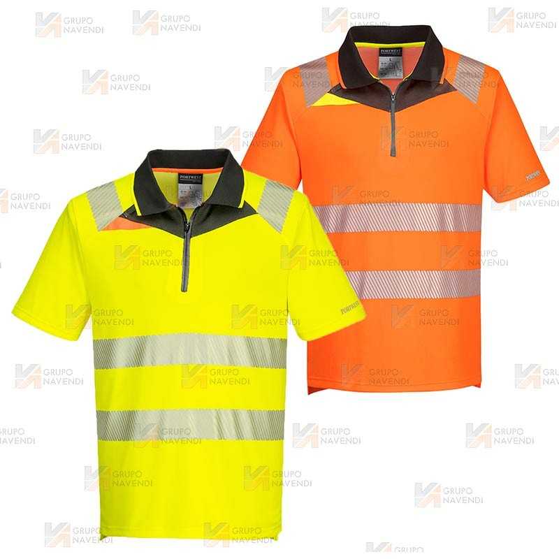 Polo de manga corta de alta visibilidad con media cremallera