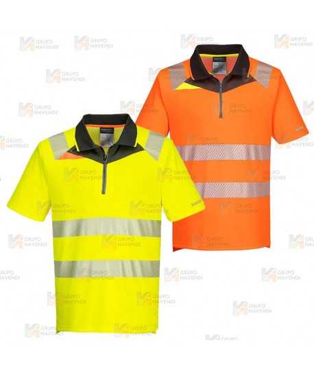 Polo de manga corta de alta visibilidad con media cremallera