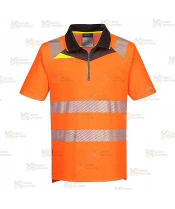 Polo de manga corta de alta visibilidad con media cremallera