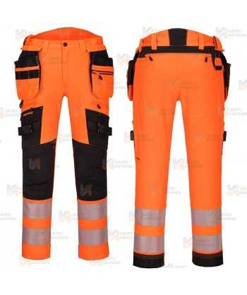 Pantalón Holster DX4 de alta visibilidad, con bolsillos desmontables color naranja flúor/negro