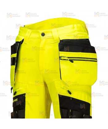 Pantalón Holster DX4 de alta visibilidad, con bolsillos desmontables color amarillo flúor/negro