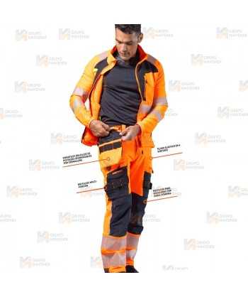 Pantalón Holster DX4 de alta visibilidad, con bolsillos desmontables color naranja flúor/negro