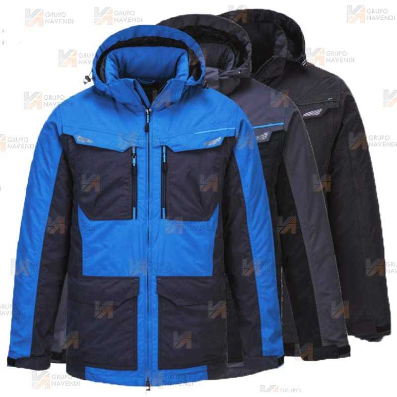 Parka bicolor, impermeable, multielástica con capucha
