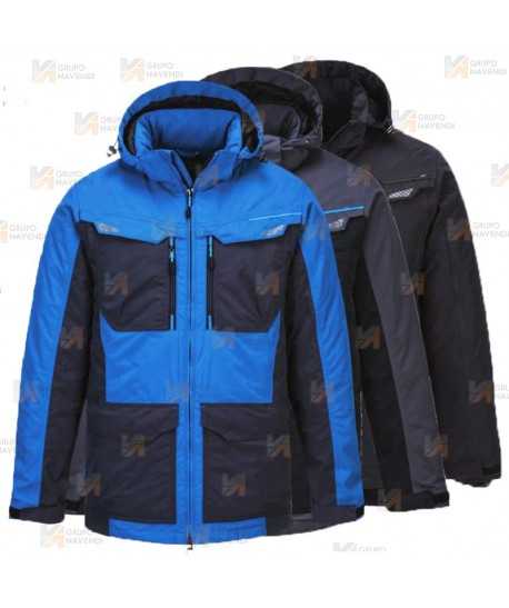 Parka bicolor, impermeable, multielástica con capucha