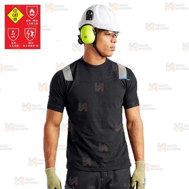 Camiseta ignífuga con tejido elástico y cintas segmentadas