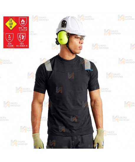 Camiseta ignífuga con tejido elástico y cintas segmentadas