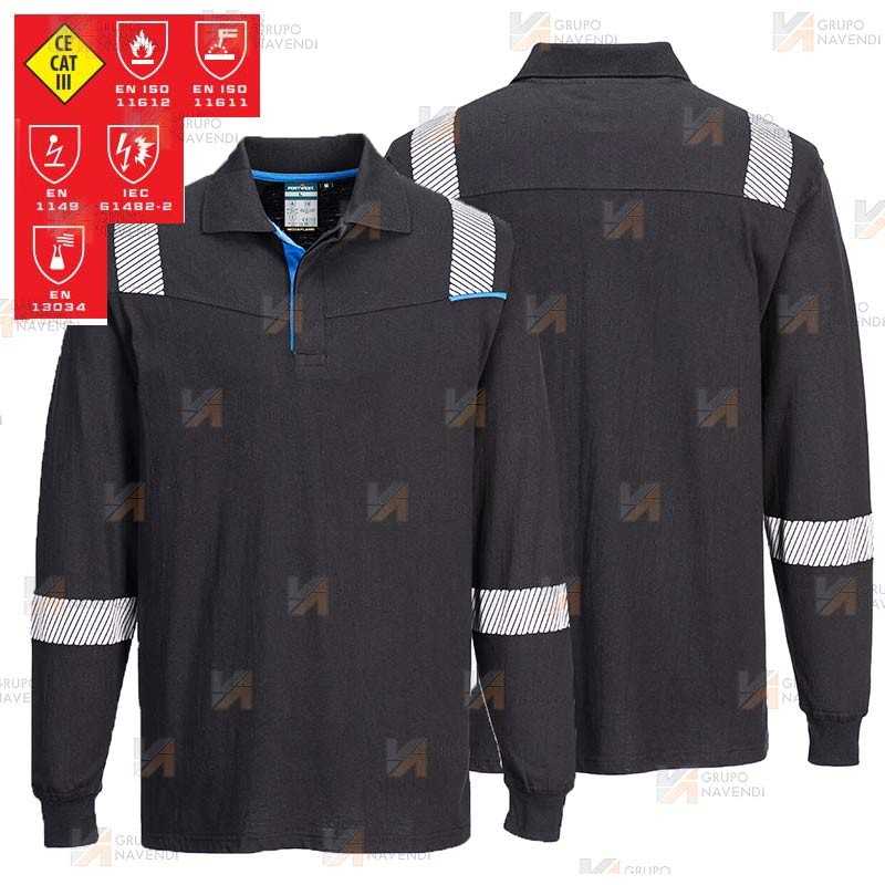 Polo ignífugo con tejido elástico y protección química