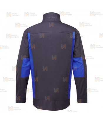 Chaqueta bicolor, bielástica diseñada para lavado industrial