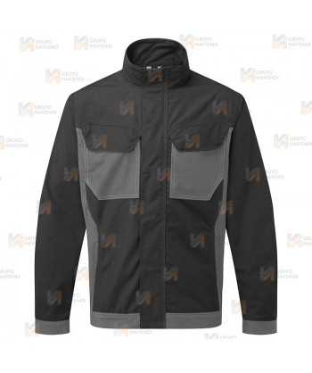 Chaqueta bicolor, bielástica diseñada para lavado industrial