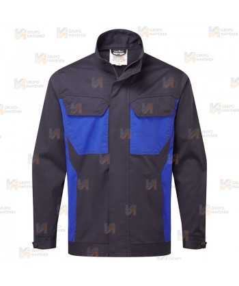 Chaqueta bicolor, bielástica diseñada para lavado industrial