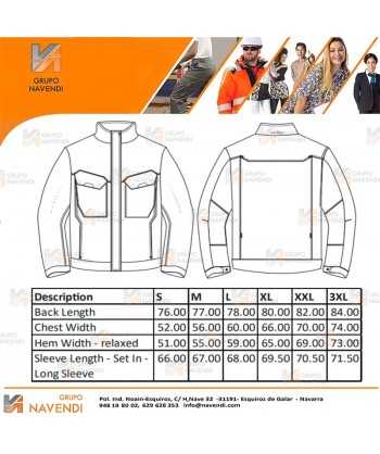Chaqueta bicolor, bielástica diseñada para lavado industrial