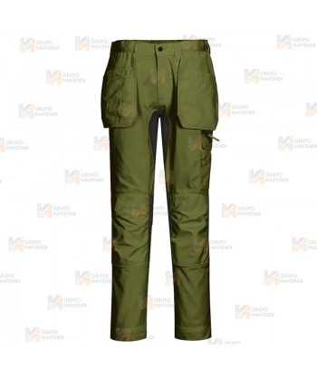 Pantalón de trabajo con refuerzos WX2 con materiales ecológicos en color verde oliva
