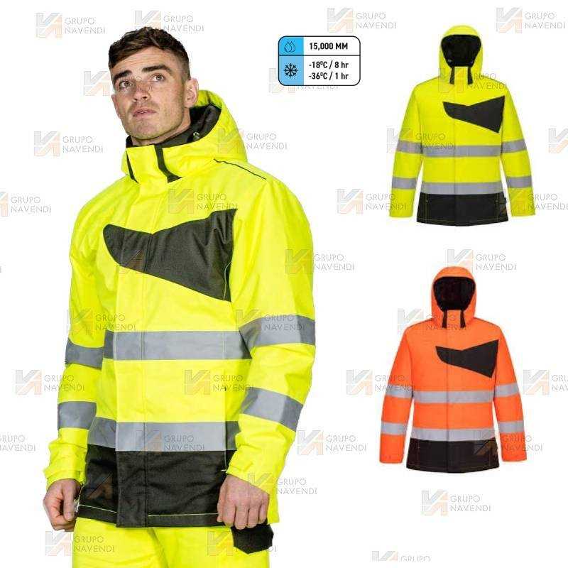 Parka bicolor impermeable y acolchada de alta visibilidad