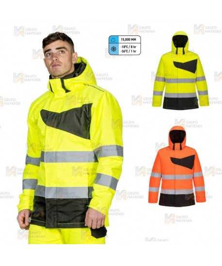 Parka bicolor impermeable y acolchada de alta visibilidad