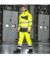 Parka bicolor impermeable y acolchada de alta visibilidad color amarillo flúor y negro