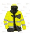 Parka bicolor impermeable y acolchada de alta visibilidad color amarillo flúor y negro