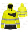 Parka bicolor impermeable y acolchada de alta visibilidad color amarillo flúor y negro