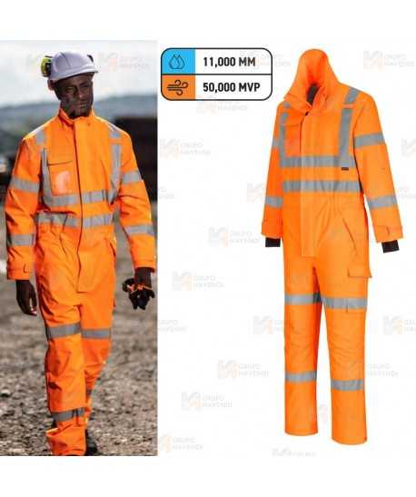 Buzo de alta visibilidad con membrana impermeable y transpirable
