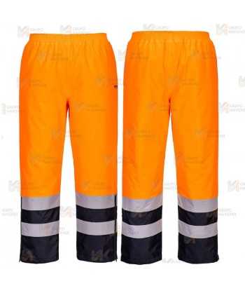 Pantalón bicolor y acolchado de alta visibilidad para lluvia color naranja flúor y marino