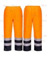 Pantalón bicolor y acolchado de alta visibilidad para lluvia color naranja flúor y marino