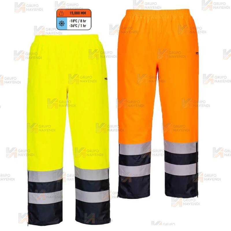 Pantalón bicolor y acolchado de alta visibilidad para lluvia