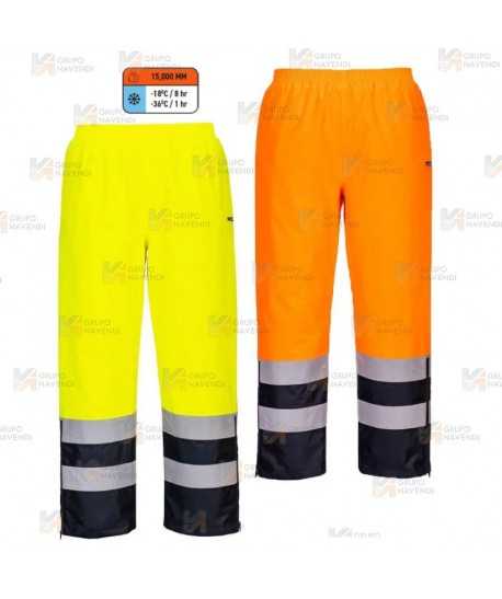 Pantalón bicolor y acolchado de alta visibilidad para lluvia