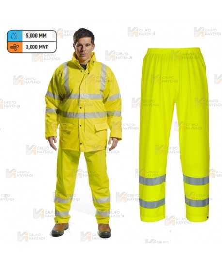 Pantalón monocolor de poliuretano amarillo alta visibilidad para lluvia