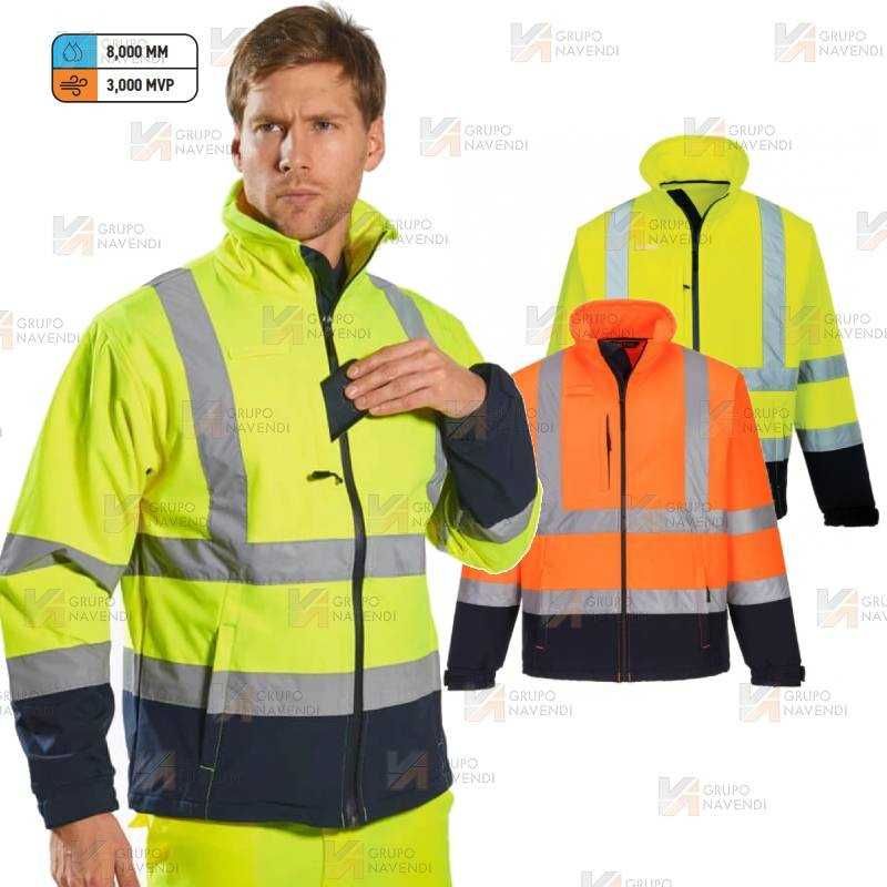 Cazadora softshell, bicolor, tricapa en alta visibilidad