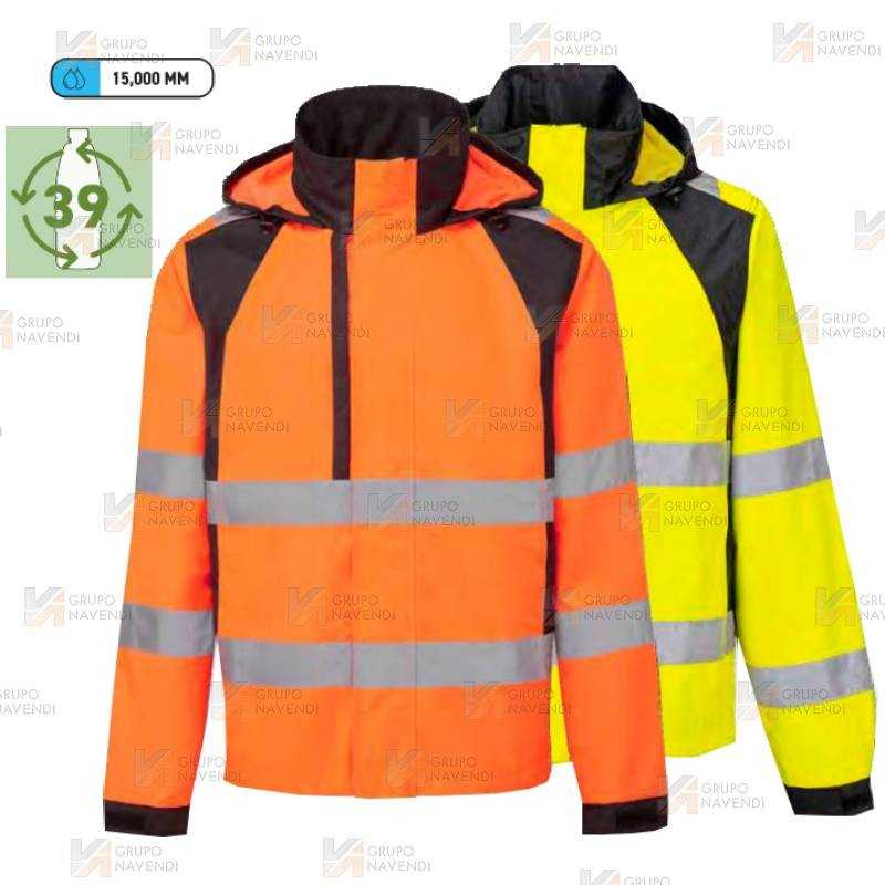 Parka ligera, bicolor, con tejido ecológico en alta visibilidad
