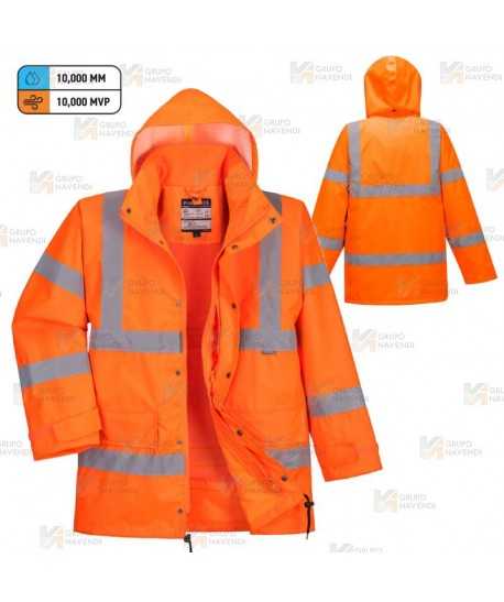 Parka ligera impermeable de alta visibilidad en naranja flúor