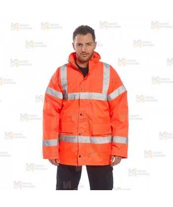 Parka acolchada impermeable de alta visibilidad en naranja flúor