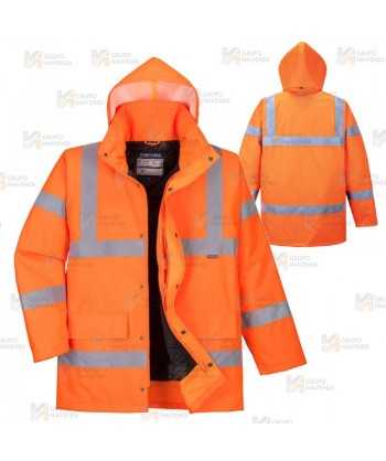 Parka acolchada impermeable de alta visibilidad en naranja flúor