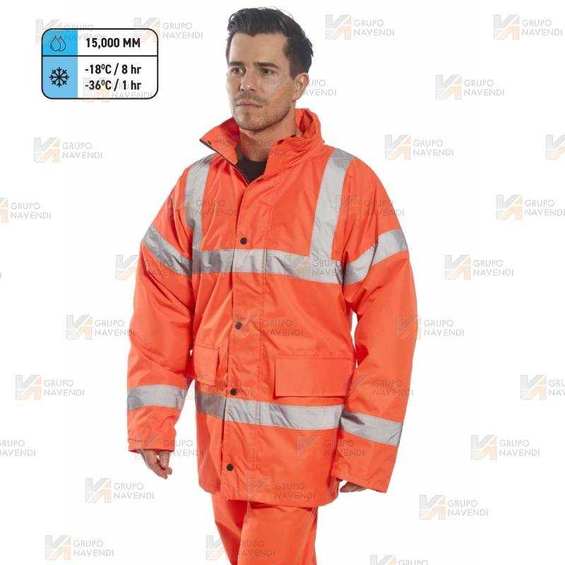 Parka acolchada impermeable de alta visibilidad en naranja flúor