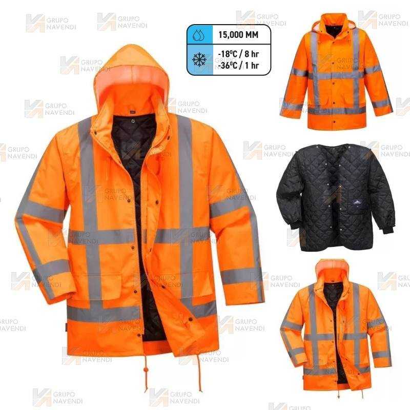 Parka impermeable con forro desmontable de alta visibilidad naranja flúor