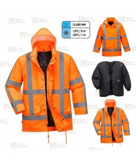 Parka impermeable con forro desmontable de alta visibilidad naranja flúor