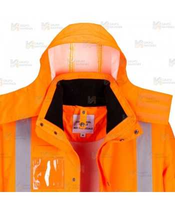 Parka impermeable con forro polar desmontable de alta visibilidad naranja flúor