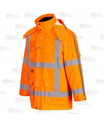Parka impermeable con forro polar desmontable de alta visibilidad naranja flúor