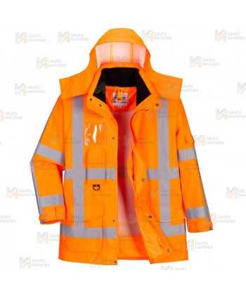 Parka impermeable con forro polar desmontable de alta visibilidad naranja flúor
