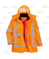 Parka impermeable con forro polar desmontable de alta visibilidad naranja flúor