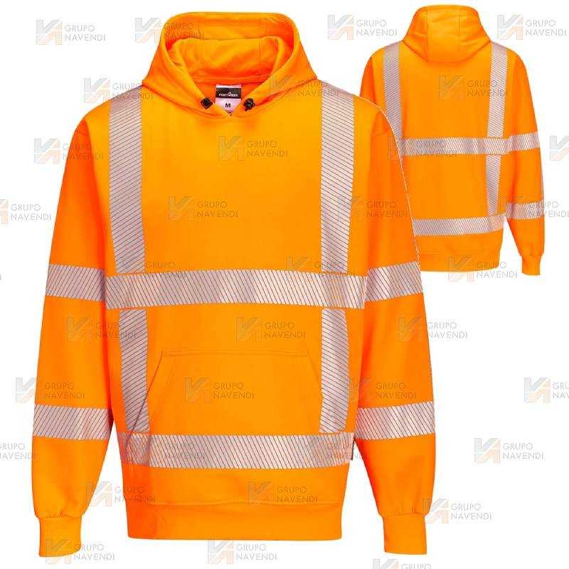 Sudadera con capucha con cintas segmentadas en naranja alta visibilidad