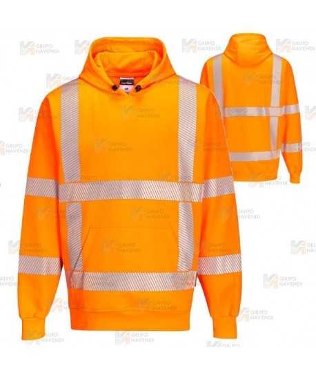 Sudadera con capucha con cintas segmentadas en naranja alta visibilidad
