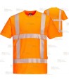 Camiseta de manga corta color naranja flúor de alta visibilidad con cintas segmentadas