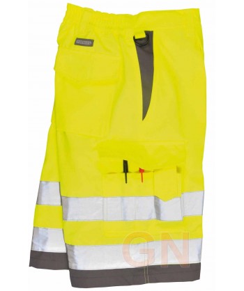 Pantalón bermuda bicolor amarillo flúor/gris.  Portwest E043