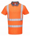 Polo transpirable de manga corta bicolor naranja alta visibilidad/gris
