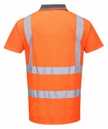 Polo transpirable de manga corta bicolor naranja alta visibilidad/gris