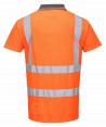 Polo transpirable de manga corta bicolor naranja alta visibilidad/gris