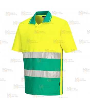 Polo transpirable bicolor de manga corta de alta visibilidad
