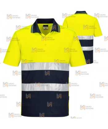 Polo transpirable bicolor de manga corta de alta visibilidad