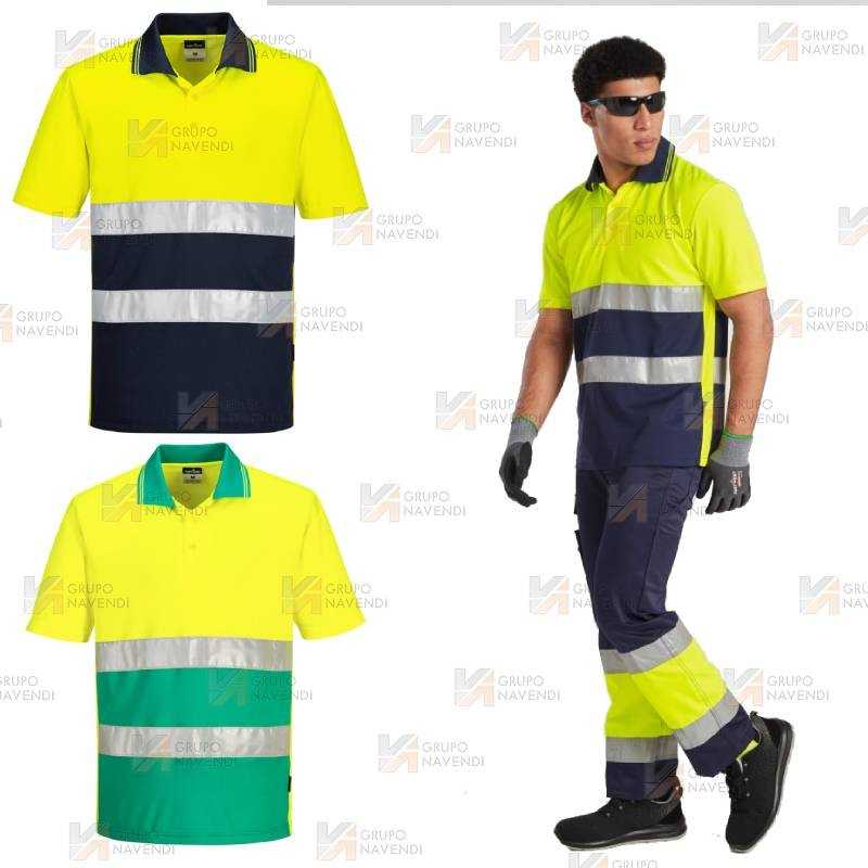Polo transpirable bicolor de manga corta de alta visibilidad